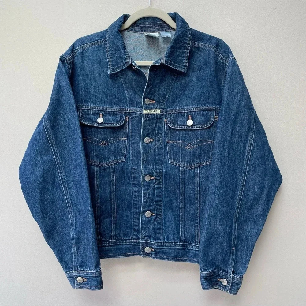 VTG 90s Disney Store Tigger The Star of Stripes Blue Denim Jean Jacket Size S